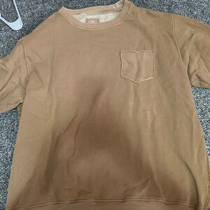 aerie Crewneck Sweater in Warm Brown with Front Pocket